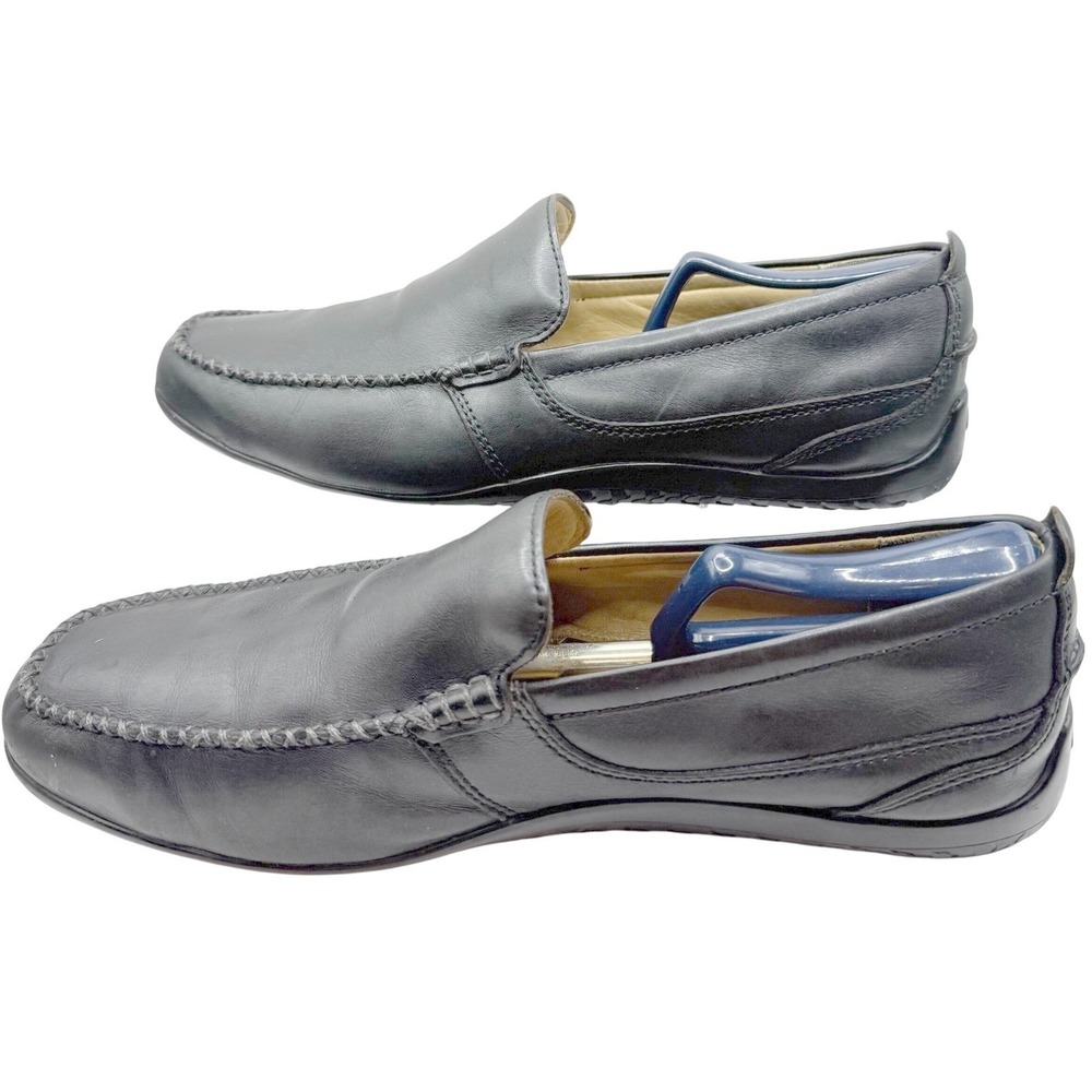 VTG Clarks Leather Loafers Mens 10.5 Black Moc Toe Mocs Comfort Dress Shoes - Picture 2 of 8
